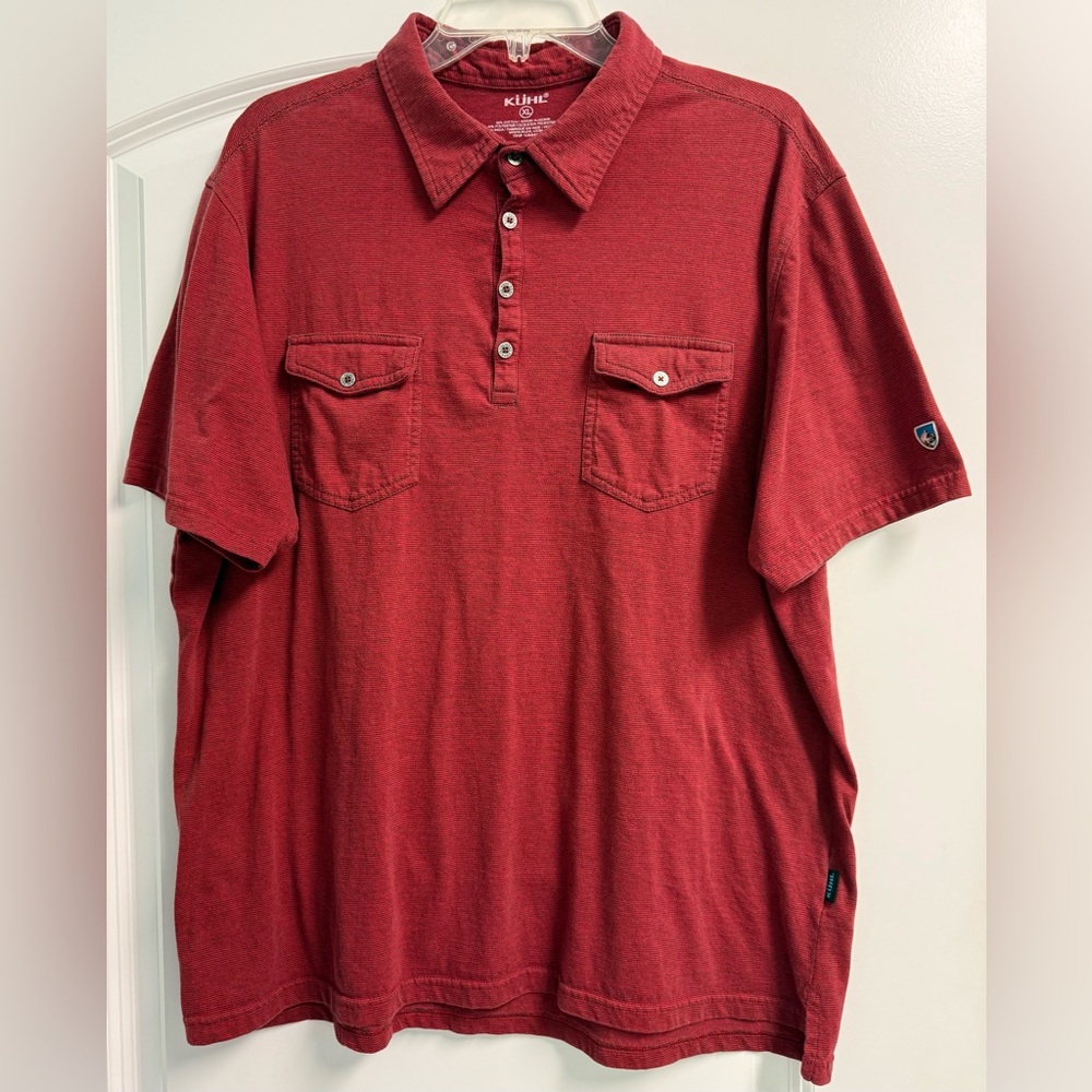 Kuhl Double Pocket Red Heathered Short-Sleeve Polo Shirt Sz XL
